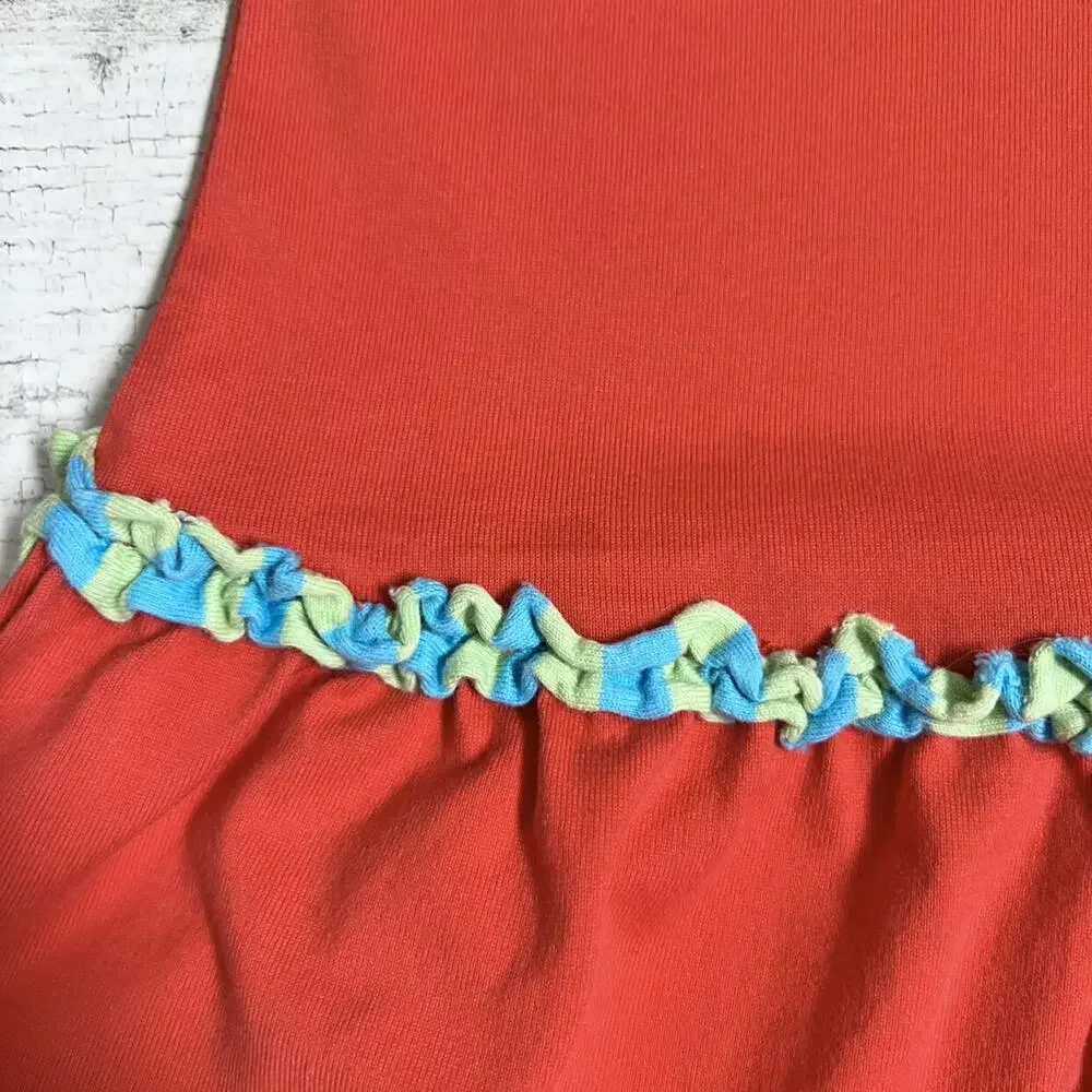 Hanna Andersson Sundress Girls Size 6/7 Orange Halter Ruffle Summer